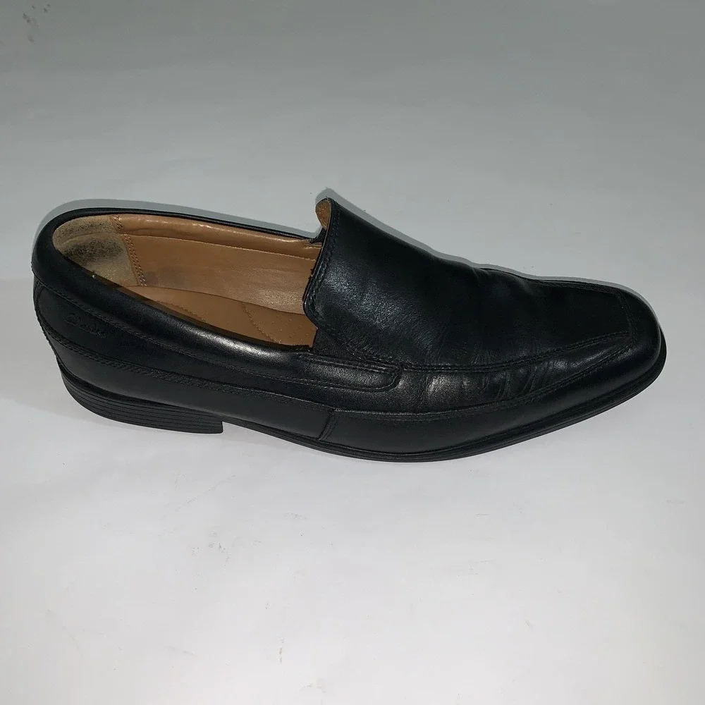 Clarks Shoes Mens Size 11 Black Leather Slip On Dress Oxford Loafers Comfort